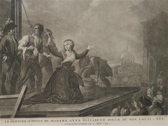 Silanie after Pelligrini, set of six black and white engravings, The Final Days and Execution of Louis XVI and his family, 1794 40 x 51